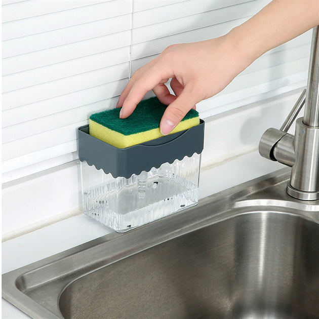 2-in-1 Soap Dispenser Sponge Caddy Push-type Liquid Box Detergent Automatic Dosing Box - Shoppers Haven  - Kitchen     