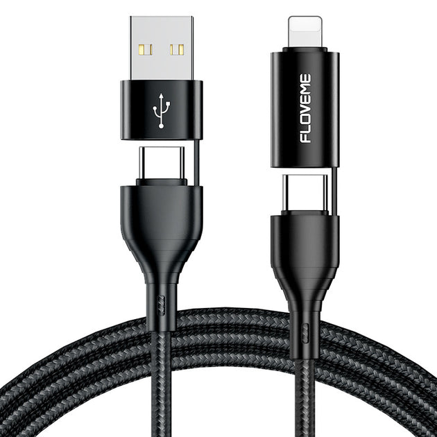 New 4-in-1 Mobile Phone Data Cable Wish3A Fast Charging Braided Data Cable - Shoppers Haven  - Cables     