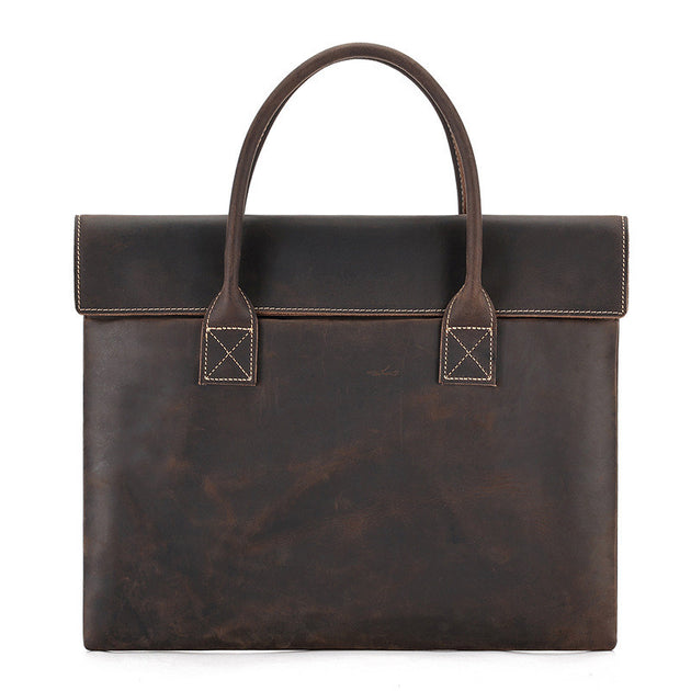 Solid Colour Genuine Leather Briefcase - Shoppers Haven  - Briefcase     