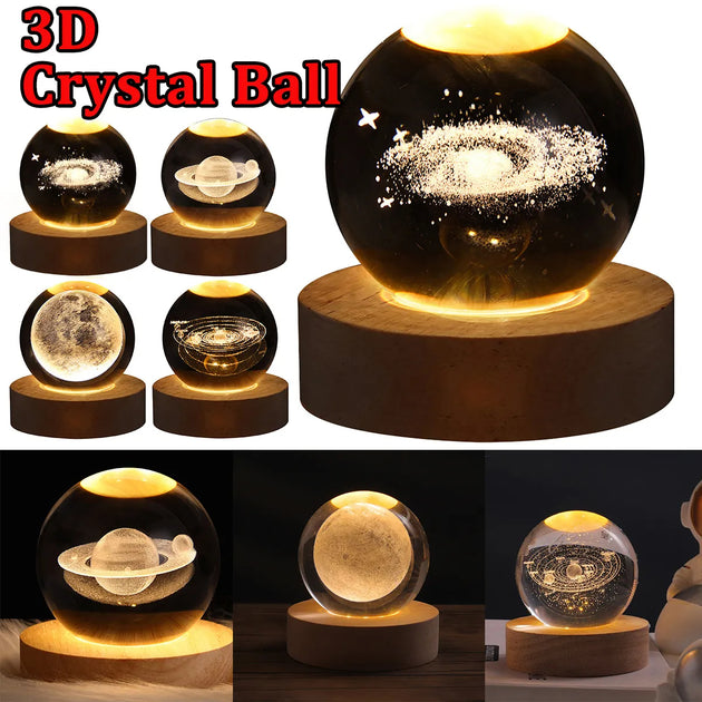 LED Night Light Galaxy Crystal Ball Table Lamp 3D Planet Moon Lamp - Shoppers Haven  - Home Decor     
