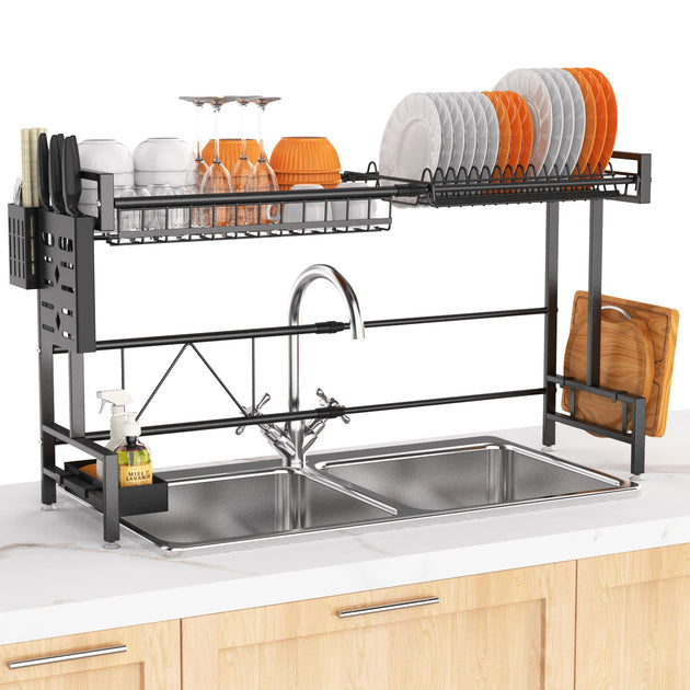 Over The Sink Dish Drying Rack, 2 Tier Stainless Steel Dish Racks For Kitchen Counter - Shoppers Haven  - Kitchen     