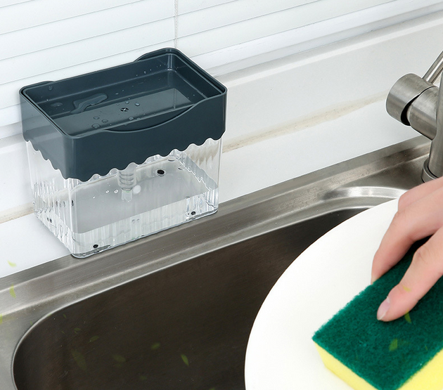 2-in-1 Soap Dispenser Sponge Caddy Push-type Liquid Box Detergent Automatic Dosing Box - Shoppers Haven  - Kitchen     