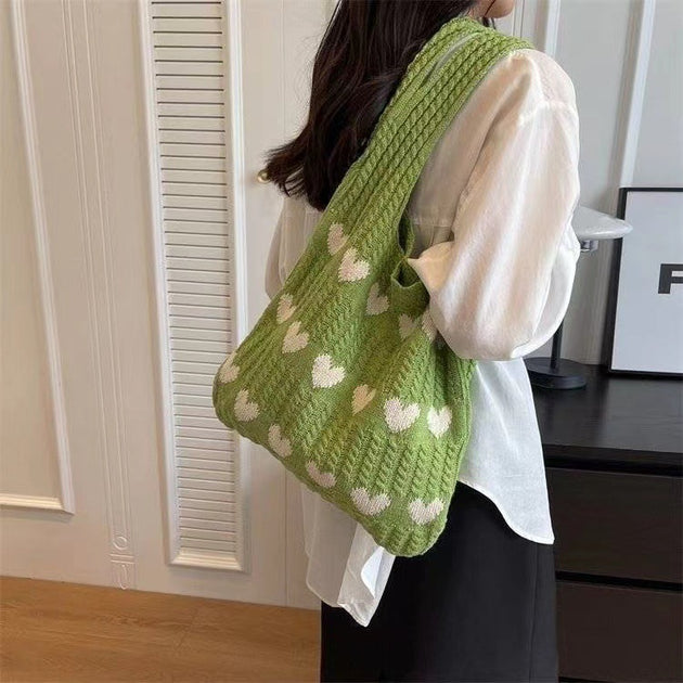 Large Capacity Heart-shaped Knitted Tote - Shoppers Haven  - Totes     