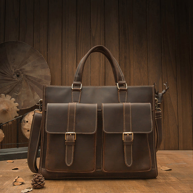 Handmade Vintage Leather Briefcase - Shoppers Haven  - Briefcase     