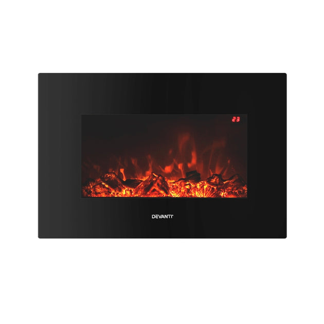Devanti Electric Fireplace Fire Heater 2000W Black - Shoppers Haven  - Appliances > Heaters     