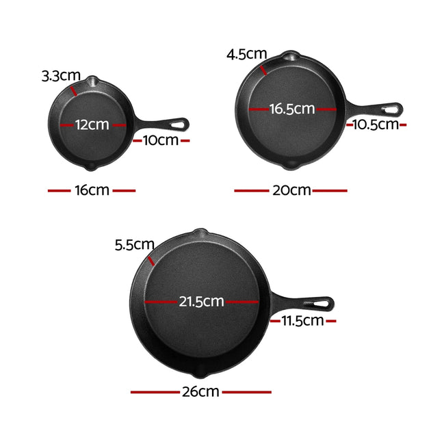 5-star chef Non Stick Frying Pan Cast Iron 3PCS - Shoppers Haven  - Home & Garden > Kitchenware     