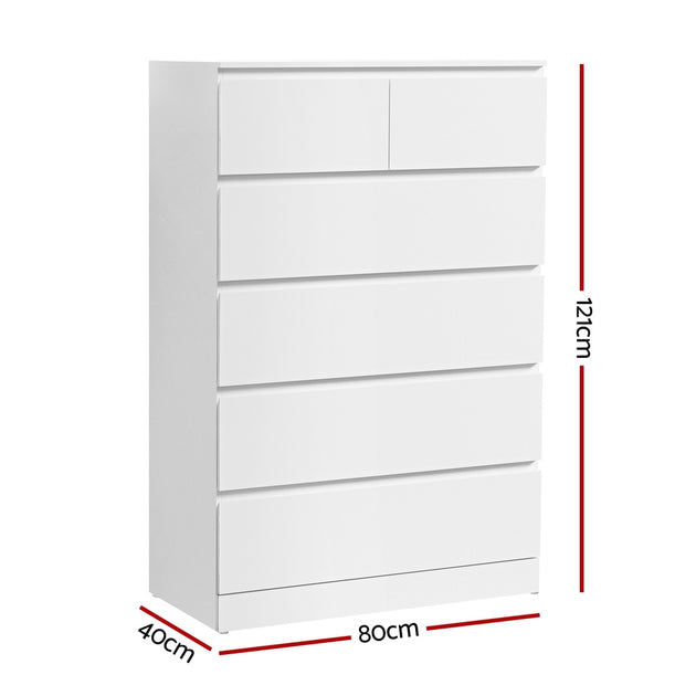 Artiss 6 Chest of Drawers - PEPE White - Shoppers Haven  - Furniture > Bedroom     