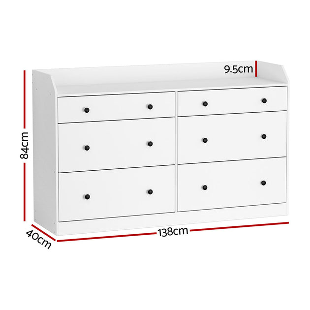 Artiss 6 Chest of Drawers - PETE White - Shoppers Haven  - Furniture > Bedroom     