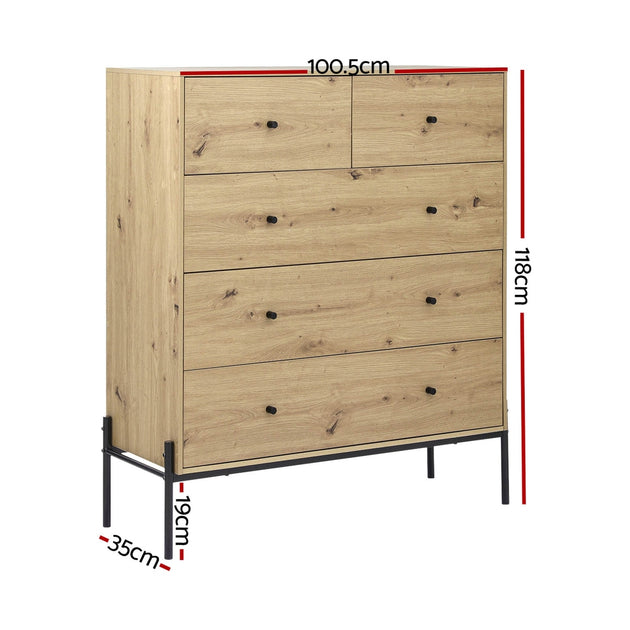 Artiss 5 Chest of Drawers - ARNO Pine - Shoppers Haven  - Furniture > Bedroom     