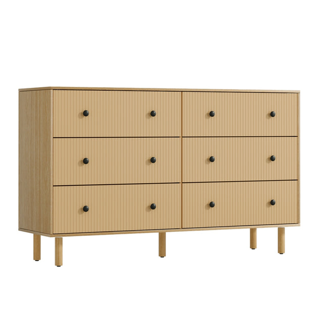 Artiss 6 Chest of Drawers Flutted Front - RUTH Oak - Shoppers Haven  - Furniture > Bedroom     