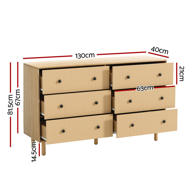 Artiss 6 Chest of Drawers Flutted Front - RUTH Oak - Shoppers Haven  - Furniture > Bedroom     