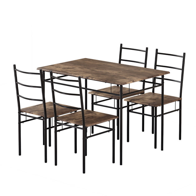 Artiss Dining Table and Chairs Set 5PCS Industrial Wooden Metal Desk Walnut - Shoppers Haven  - Furniture > Dining     