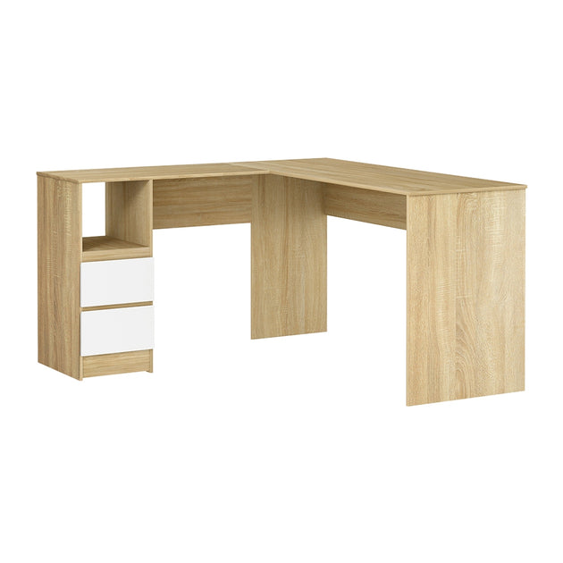 Artiss Computer Desk Drawer Cabinet L-Shape Oak 136CM - Shoppers Haven  - Furniture > Office     