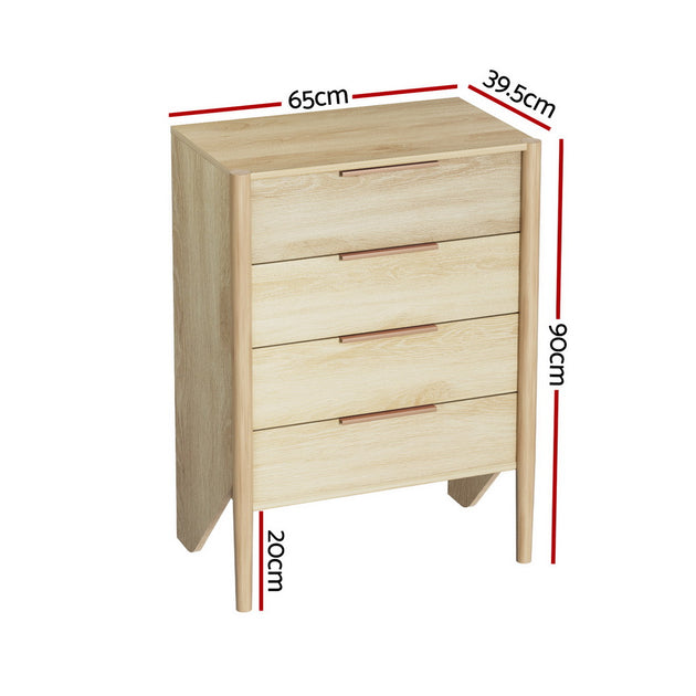 Artiss 4 Chest of Drawers - INEZ Oak - Shoppers Haven  - Furniture > Bedroom     