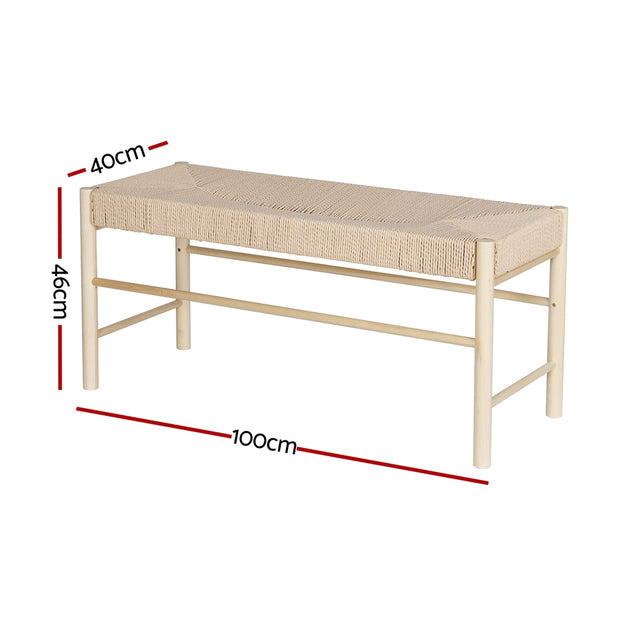 Artiss Dining Bench Paper Rope Seat Stool Chair Wooden Furniture Natural 100cm - Shoppers Haven  - Furniture > Dining     
