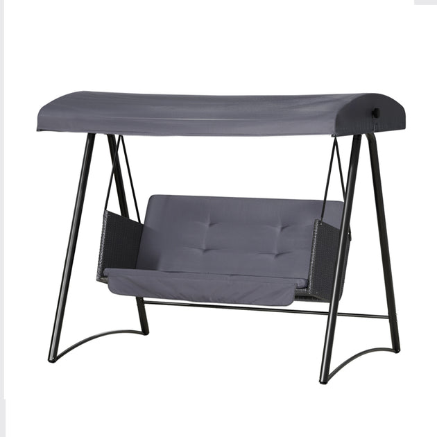 Gardeon Outdoor Swing Chair Garden Bench Furniture Canopy 3 Seater Rattan Grey - Shoppers Haven  - Furniture > Outdoor     