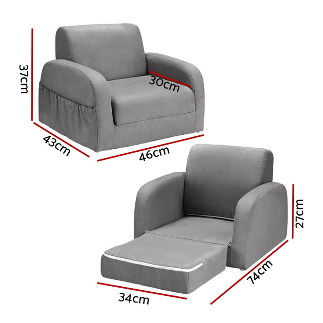 Keezi Kids Sofa 2 Seater Children Flip Open Couch Lounger Armchair Soft Grey - Shoppers Haven  - Baby & Kids > Kid's Furniture     