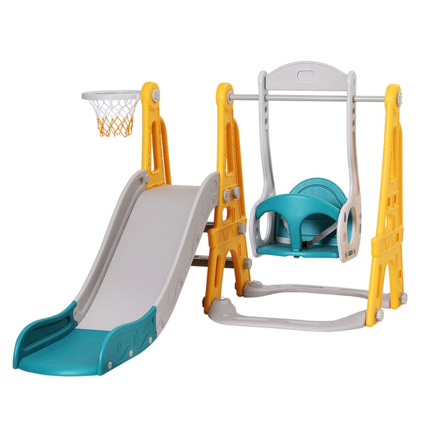 Keezi Kids Slide Swing Set Basketball Outdoor Toys Adjustable Height 140cm Green - Shoppers Haven  - Baby & Kids > Toys     