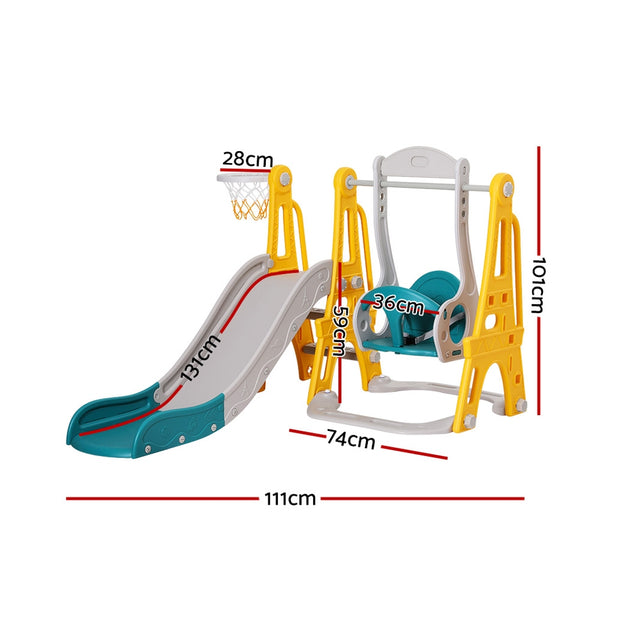 Keezi Kids Slide Swing Set Basketball Outdoor Toys Adjustable Height 140cm Green - Shoppers Haven  - Baby & Kids > Toys     