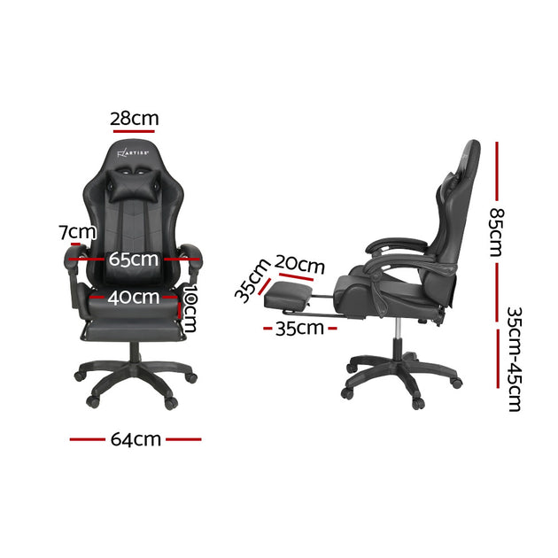 Artiss 6 Point Massage Gaming Office Chair 7 LED Footrest Black - Shoppers Haven  - Furniture > Office     