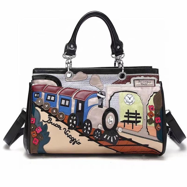 Leather Messenger Embroidered Bag - Shoppers Haven  - Handbag & Clutch     