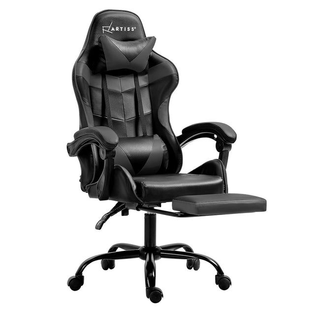 Artiss Gaming Office Chair Executive Computer Leather Chairs Footrest Grey - Shoppers Haven  - Furniture > Office     