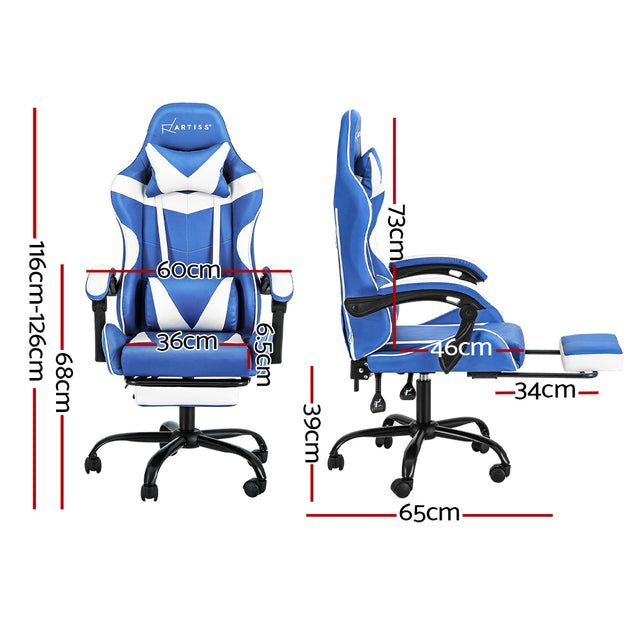 Artiss Gaming Office Chair Executive Computer Leather Chairs Footrest Blue White - Shoppers Haven  - Furniture > Office     