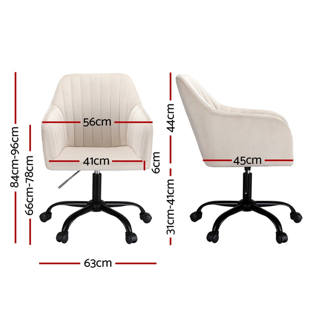 Artiss Office Chair Velvet Seat Cream - Shoppers Haven  - Furniture > Bar Stools & Chairs     