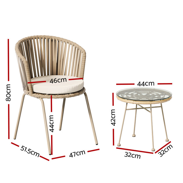 Gardeon 3PC Outdoor Bistro Set Patio Furniture Rope Setting Chairs Table Beige - Shoppers Haven  - Furniture > Outdoor     