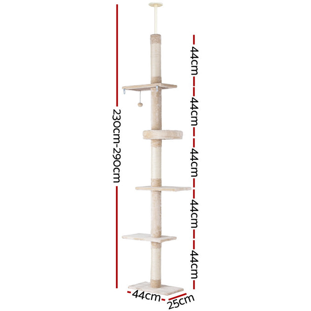 i.Pet Cat Tree 290cm Tower Scratching Cats Post Scratcher Floor to Ceiling Bed - Shoppers Haven  - Pet Care > Cat Supplies     