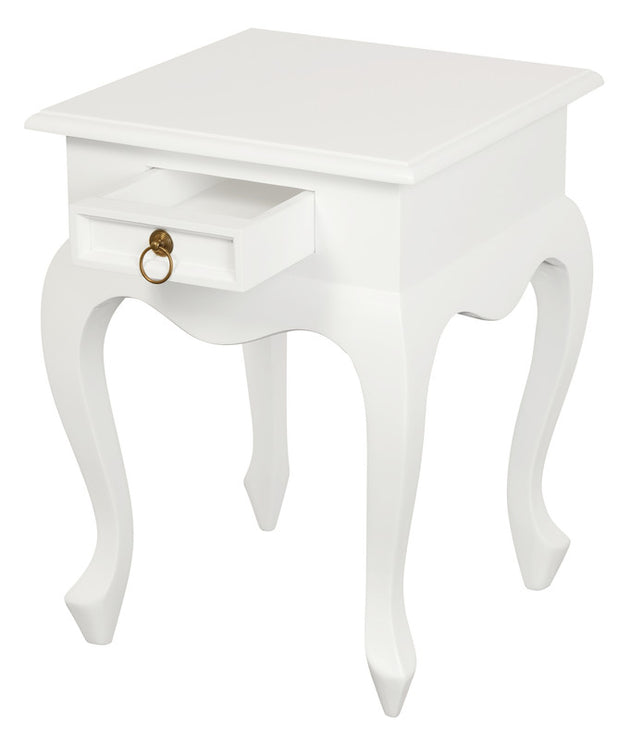 Queen Anne 1 Drawer Lamp Table (White) - Shoppers Haven  - Home & Garden > Decor     