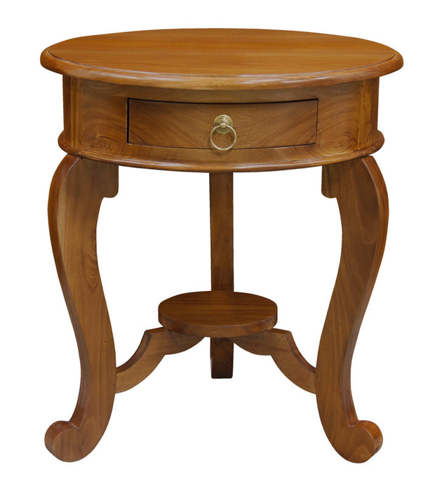 Round Cabriole Leg 1 Drawer Lamp Table (Light Pecan) - Shoppers Haven  - Home & Garden > Decor     