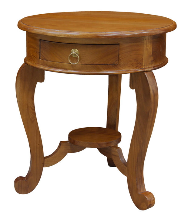 Round Cabriole Leg 1 Drawer Lamp Table (Light Pecan) - Shoppers Haven  - Home & Garden > Decor     