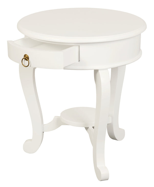 Round Cabriole Leg 1 Drawer Lamp Table (White) - Shoppers Haven  - Home & Garden > Decor     