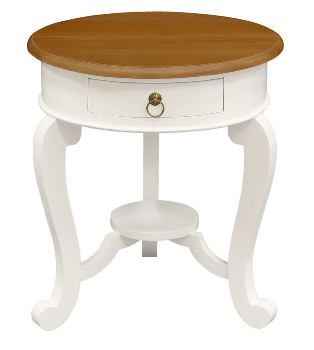 Round Cabriole Leg 1 Drawer Lamp Table (White Caramel) - Shoppers Haven  - Home & Garden > Decor     