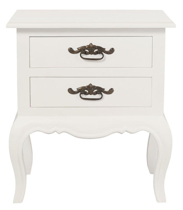 French Provincial 2 Drawer Side Table (White) - Shoppers Haven  - Home & Garden > Decor     
