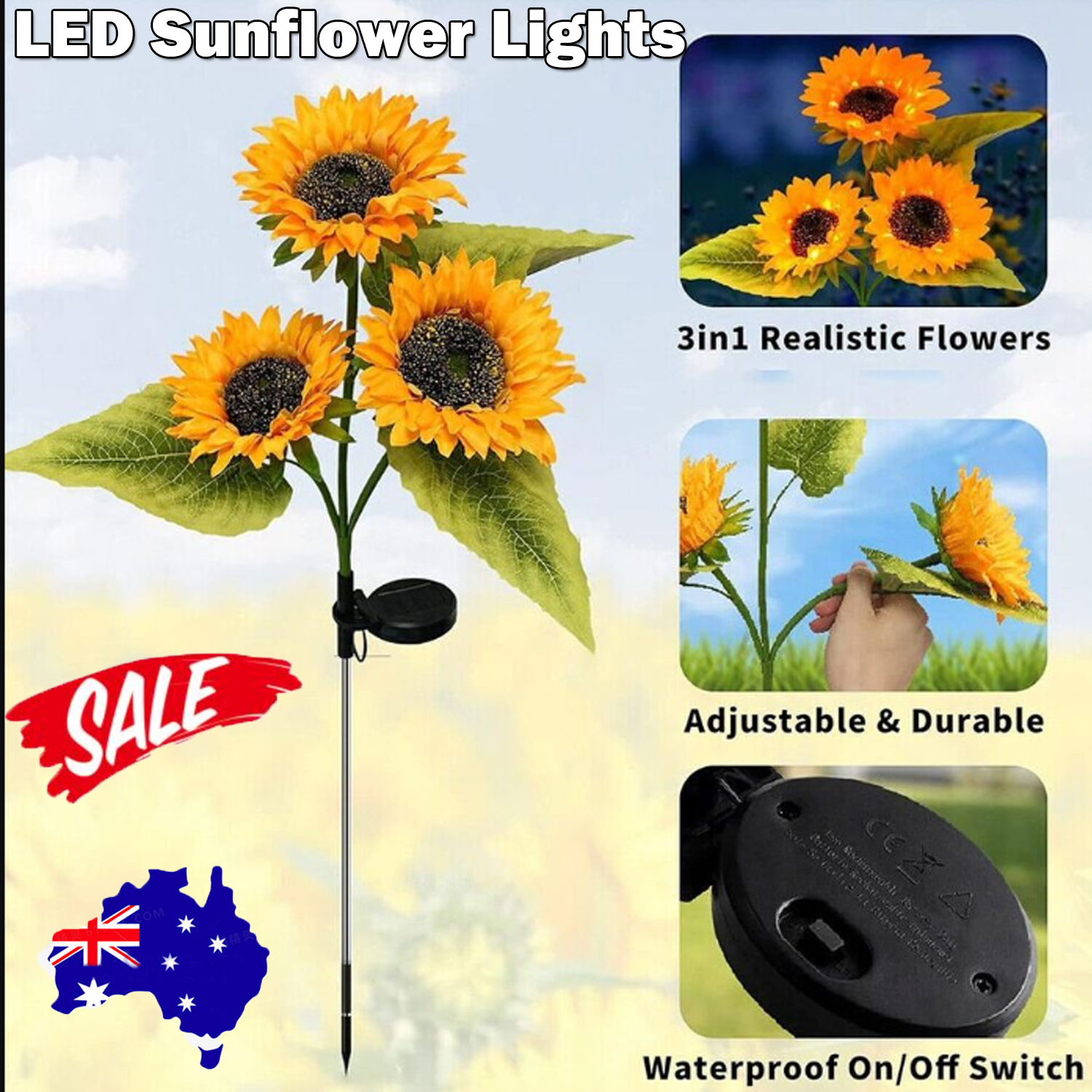LED Solar Sunflower Lights Flower Lamp Landscape Lawn Path Garden AU Day - Shoppers Haven  - Home & Garden > Garden Lights     