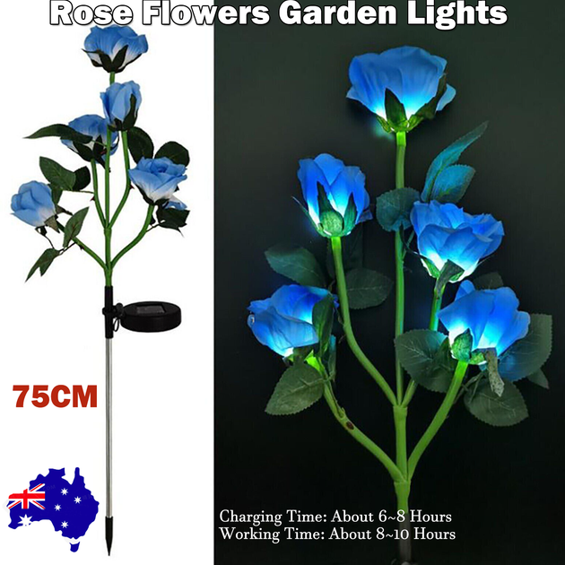 Blue Bulk Solar Garden Lights 75cm Long Rose Flowers Yard Lamp Xmas Halloween Deco AU - Shoppers Haven  - Home & Garden > Garden Lights     
