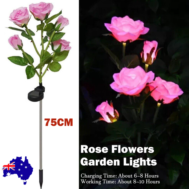 Pink Bulk Solar Garden Lights 75cm Long Rose Flowers Yard Lamp Xmas Halloween Deco AU - Shoppers Haven  - Home & Garden > Garden Lights     