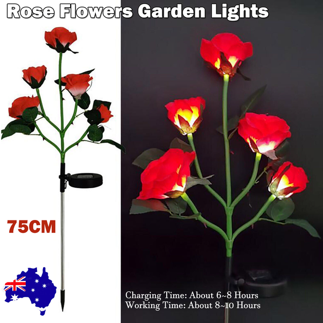 Red Bulk Solar Garden Lights 75cm Long Rose Flowers Yard Lamp Xmas Halloween Deco AU - Shoppers Haven  - Home & Garden > Garden Lights     