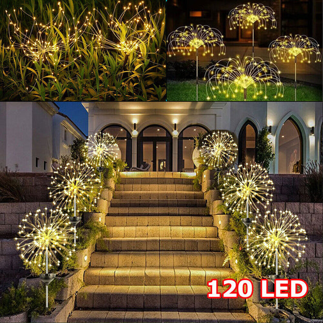 Warm White Fireworks 120 LED Fairy String Lights Starburst Solar Xmas Garden Night Lamp Hot NEW - Shoppers Haven  - Home & Garden > Garden Lights     