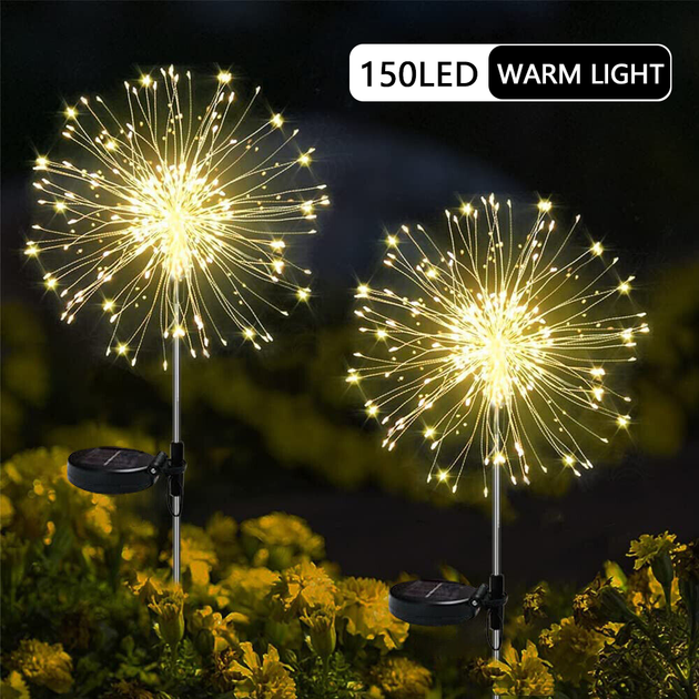 Warm White Fireworks 150 LED Fairy String Lights Starburst Solar Xmas Garden Night Lamp Hot NEW - Shoppers Haven  - Home & Garden > Garden Lights     