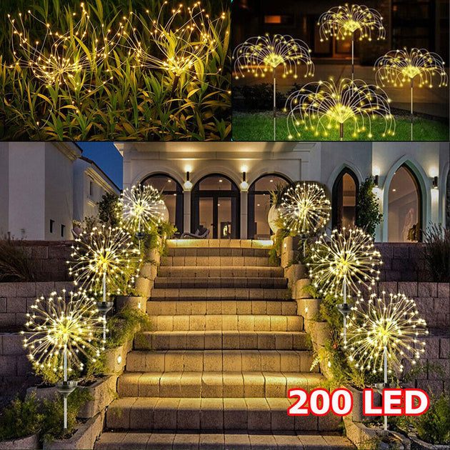 Warm White Fireworks 200 LEDS Fairy String Lights Starburst Solar Xmas Garden Night Lamp Hot NEW - Shoppers Haven  - Home & Garden > Garden Lights     