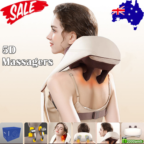 5D Massagers for Neck and Shoulder with Heat Goletsure Pain Relief Deep Kneading Brown - Shoppers Haven  - Health & Beauty > Massage     
