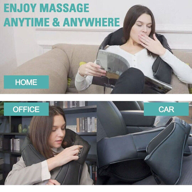 Neck Shoulder Massager Back Body Shiatsu Deep Knead Pain Relief Wrap Car Office black - Shoppers Haven  - Health & Beauty > Massage     