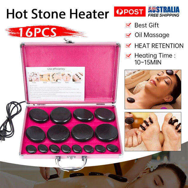 16 Pcs Hot Massage Basalt Stone Volcanic Stones Kit Rock SPA Oiled Massager Salon - Shoppers Haven  - Health & Beauty > Massage     