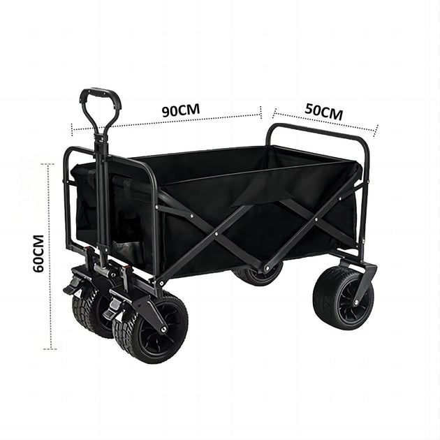 1PC Foldable Shopping Cart ( Black ), Heavy Duty Collapsible Wagon with All-Terrain 10cm Wheels, Load 150kg, Portable 160 Liter Large Capacity Beach Wagon, Camping, Garden, Beach Day, Picnics, Shopping, Outdoor Grocery Cart with Adjustable Handle - Shoppers Haven  - Outdoor > Camping     