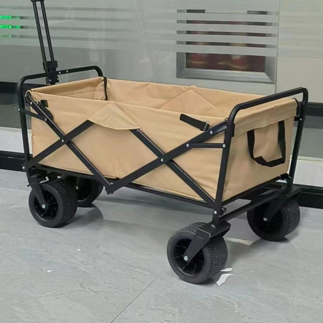 1PC Foldable Shopping Cart ( Khaki ), Heavy Duty Collapsible Wagon with All-Terrain 10cm Wheels, Load 150kg, Portable 160 Liter Large Capacity Beach Wagon, Camping, Garden, Beach Day, Picnics, Shopping, Outdoor Grocery Cart with Adjustable Handle - Shoppers Haven  - Outdoor > Camping     