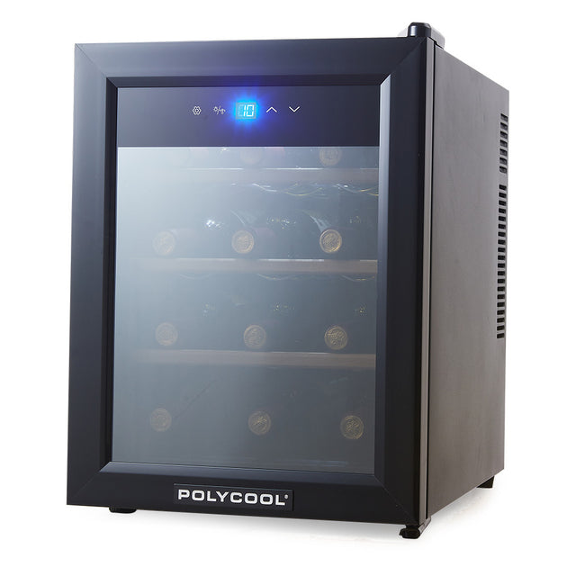 POLYCOOL 33L 12 Bottle Wine Bar Fridge Countertop Cooler Compressor Mirrored Glass Door, Black - Shoppers Haven  - Appliances > Fridges     