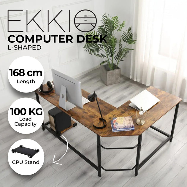 EKKIO L-Shaped Corner Computer Desk with CPU Stand (Brown) EK-CD-102-LR - Shoppers Haven  - Furniture > Office     